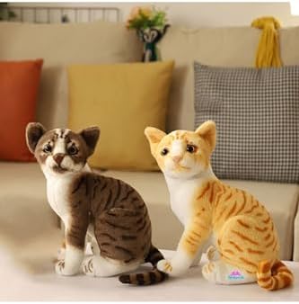 Hediyecik Gerçek Görünümlü Ayakta Peluş Kedi Sar Tekir 40 Cm, Sarı