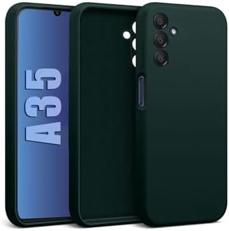 Galaxy A35 ile uyumlu Kadife Astarlı Koyu Yeşil Mat Silikon Kılıf – İnce & Esnek, Leke ve Suya Dayanıklı