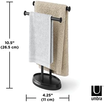 Umbra Palm lavabo için havlu askısı, serbest duran havlu askısı, iki kollu metal takı koyma yeri ile, siyah, standart boyut