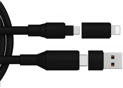 4 in 1 Usb-A+Type-C to Type-C+Lightning İle Uyumlu Süper Hızlı Şarj ve Data Kablosu Siyah(YK-K347, 4 in 1)