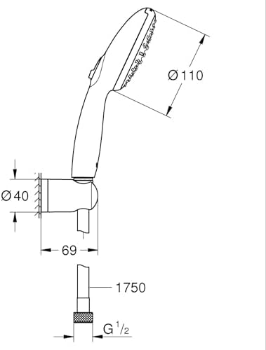 Start 110 El Duşu Seti, 110mm Yuvarlak 2 Akışlı (Yağmur&Jet) El Duşu, Duş Başlığı Tutucu, 1750mm Duş Hortumu, Duş Başlığı Seti, Krom, 27950001