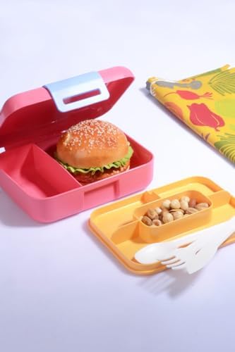 Design Kendinden Kaşıklı 5 Bölmeli 2 Katlı Beslenme Kutusu (Pembe)