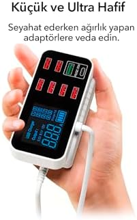 Spovan Led Ekranlı 8 Port Masaüstü Duvar Seyahat Type C USB 40W Şarj İstasyonu Adaptörü