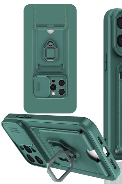 Apple iPhone 15 Pro Kılıf Zuma Kartvizitli Yüzüklü Silikon - Yeşil
