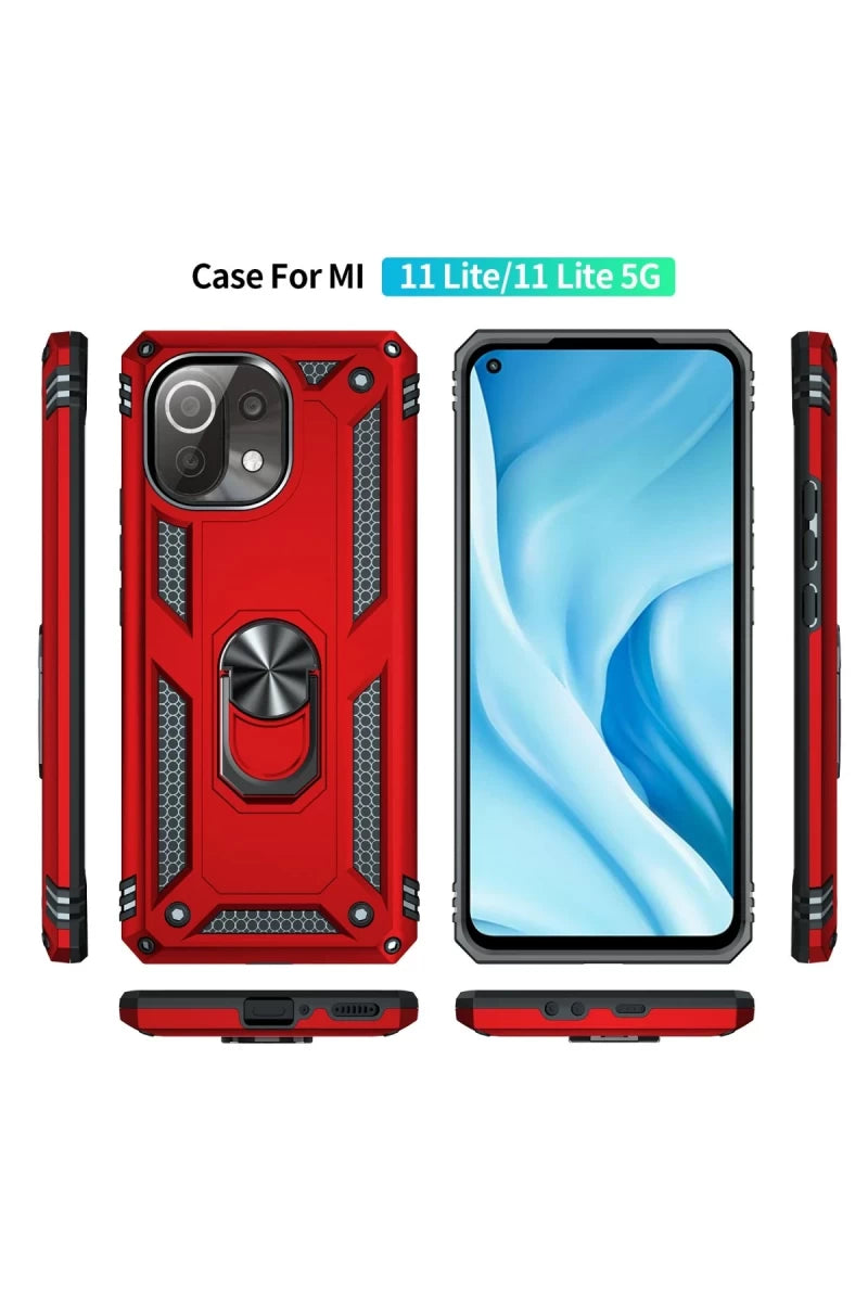 Xiaomi Mİ 11 Lite Kılıf Sofya Yüzüklü Silikon Kapak - Kırmızı