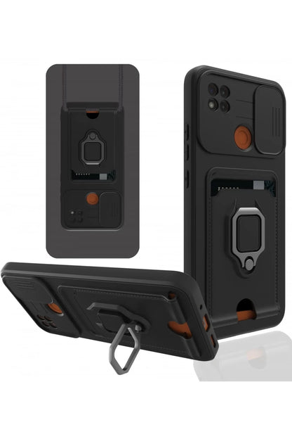 Xiaomi Redmi 9C Kılıf Zuma Kartvizitli Yüzüklü Silikon - Siyah