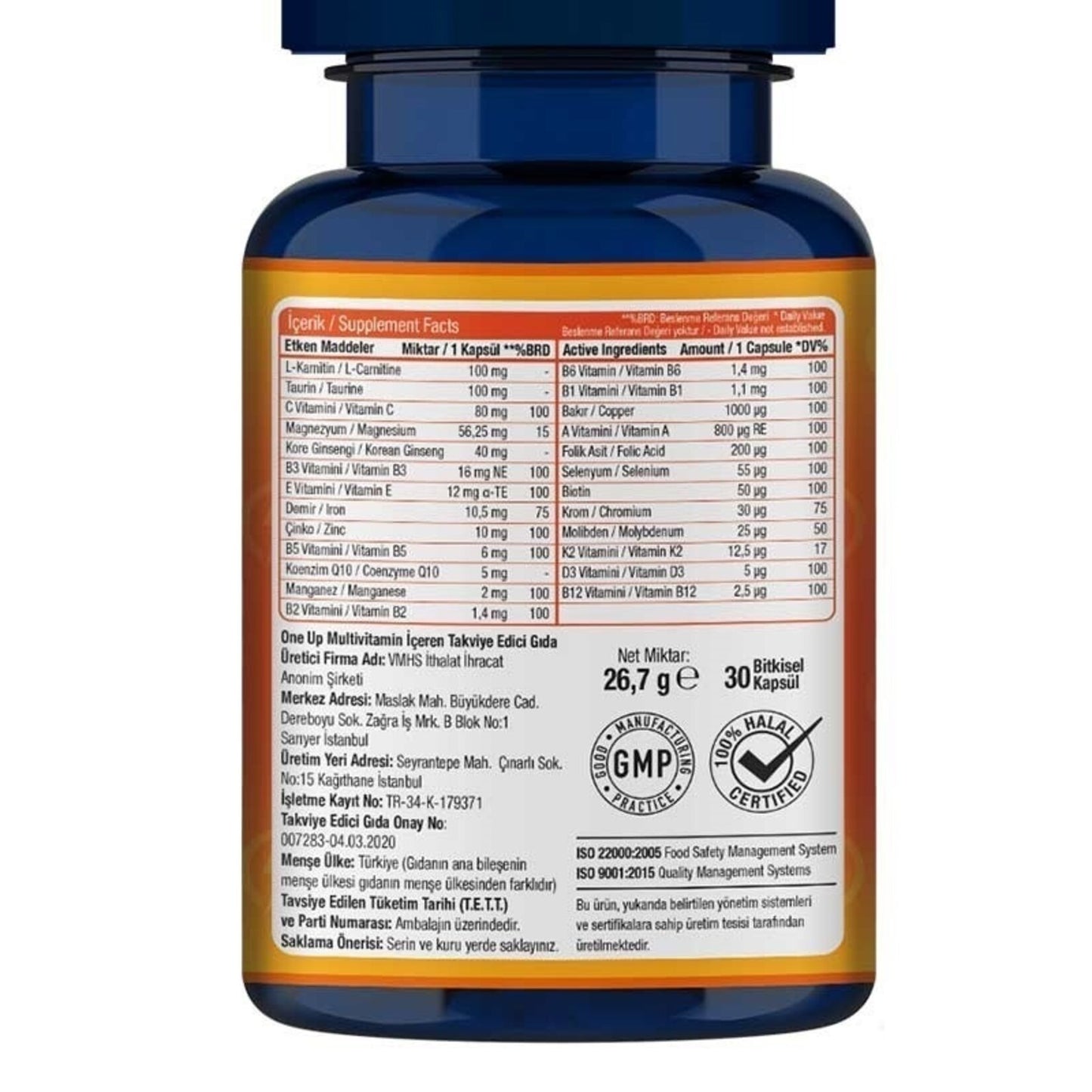 One Up Multivitamin 30 Bitkisel Kapsül