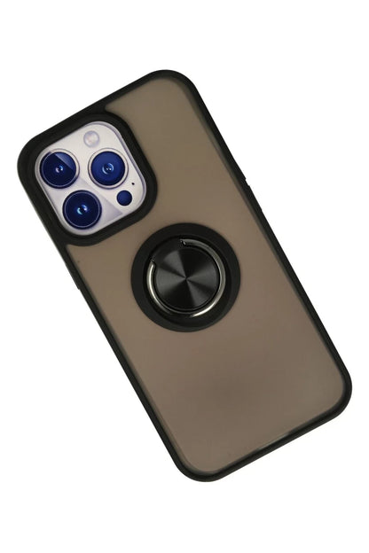 Apple iPhone 13 Pro Max Kılıf Montreal Yüzüklü Silikon Kapak - Siyah
