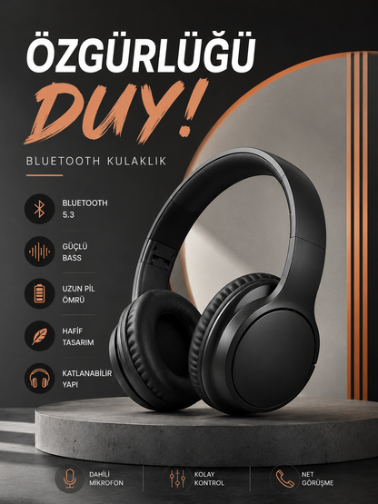 Kulak Üstü Bluetooth Kulaklık Ayarlanabiilir Uzun Pil Ömrü Kablosuz 5.0 Bluetooth