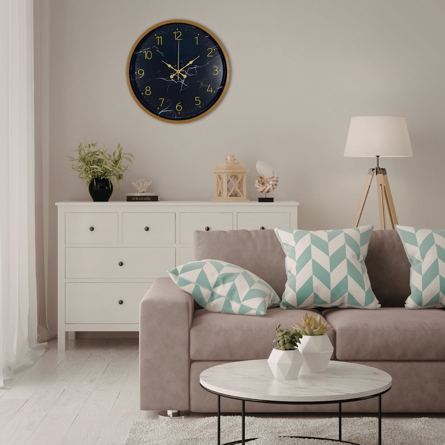 Kahverengi Mermer Desenli 36 Cm Duvar Saati