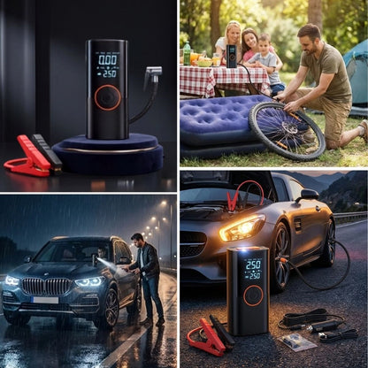 BUFFER® Akü Takviye Cihazı ve Lastik Şişirme Pompası 16000mAh – Powerbank Özellikli, Dijital Ekranlı SOS Fenerli Taşınabilir Kompresör