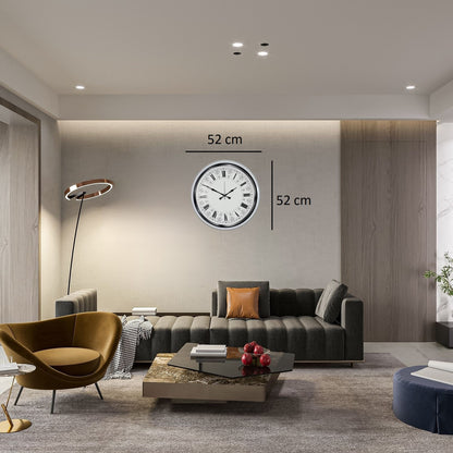 Beyaz Motifli Tasarım 52 Cm Metal Duvar Saati