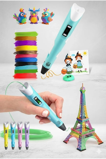 3D Kalem Seti (PEMBE) Dijital Göstergeli + 3 Renk Filament Hediyeli Eğitici Yazıcı ABS/PLA Uyumlu