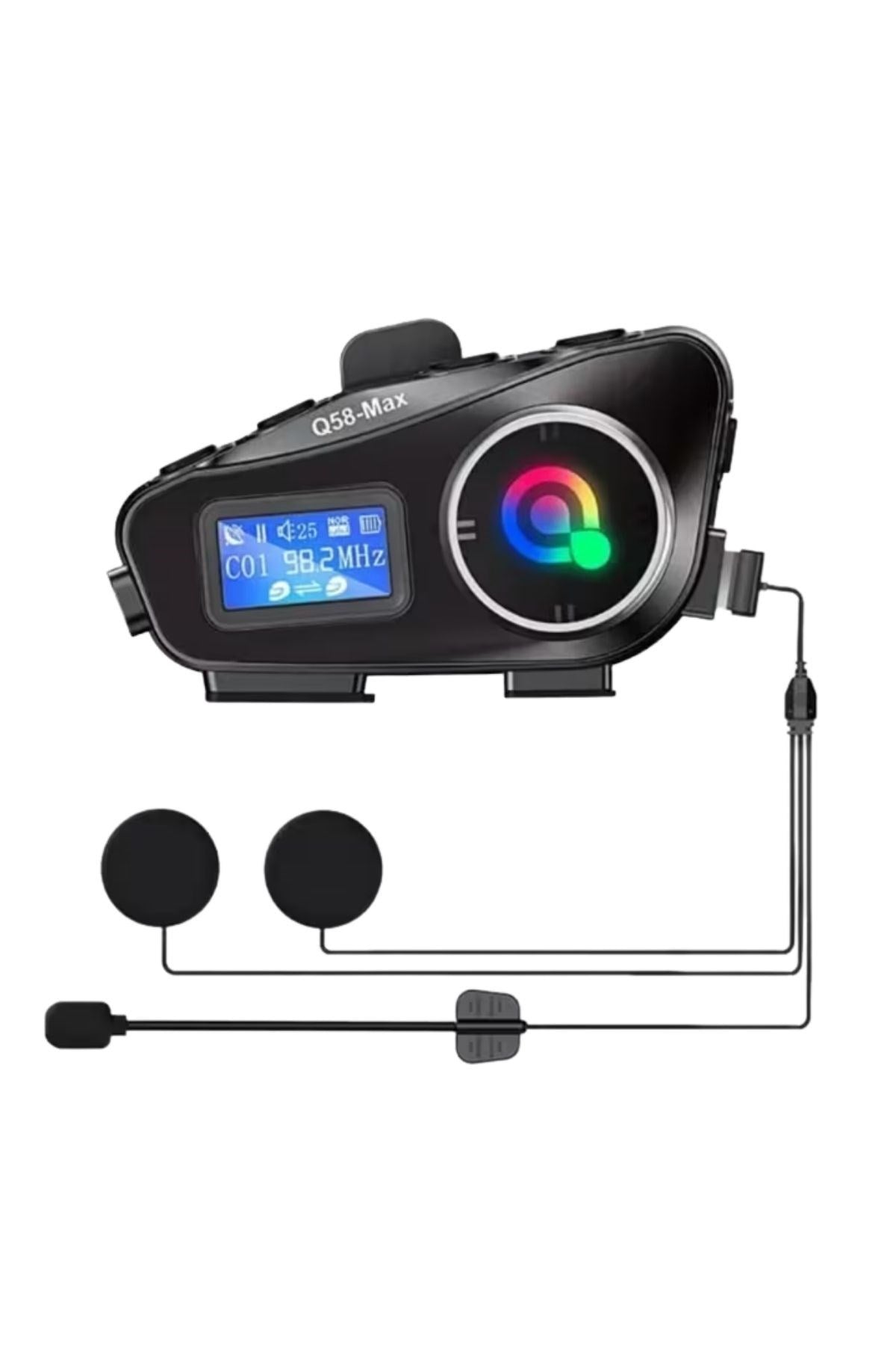 BUFFER® Q58 Motorsikletler İçin Fener Özellikli SD Kart Bölümlü LCD Ekranlı Kablosuz Bluetooth Kulaklıklı – Suya Dayanıklı Kask Kulaklığı