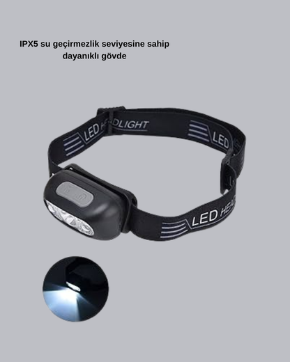 IPX5 Su Geçirmez Şarjlı LED Kafa Feneri | Hareket Sensörlü, Ayarlanabilir 60° Far