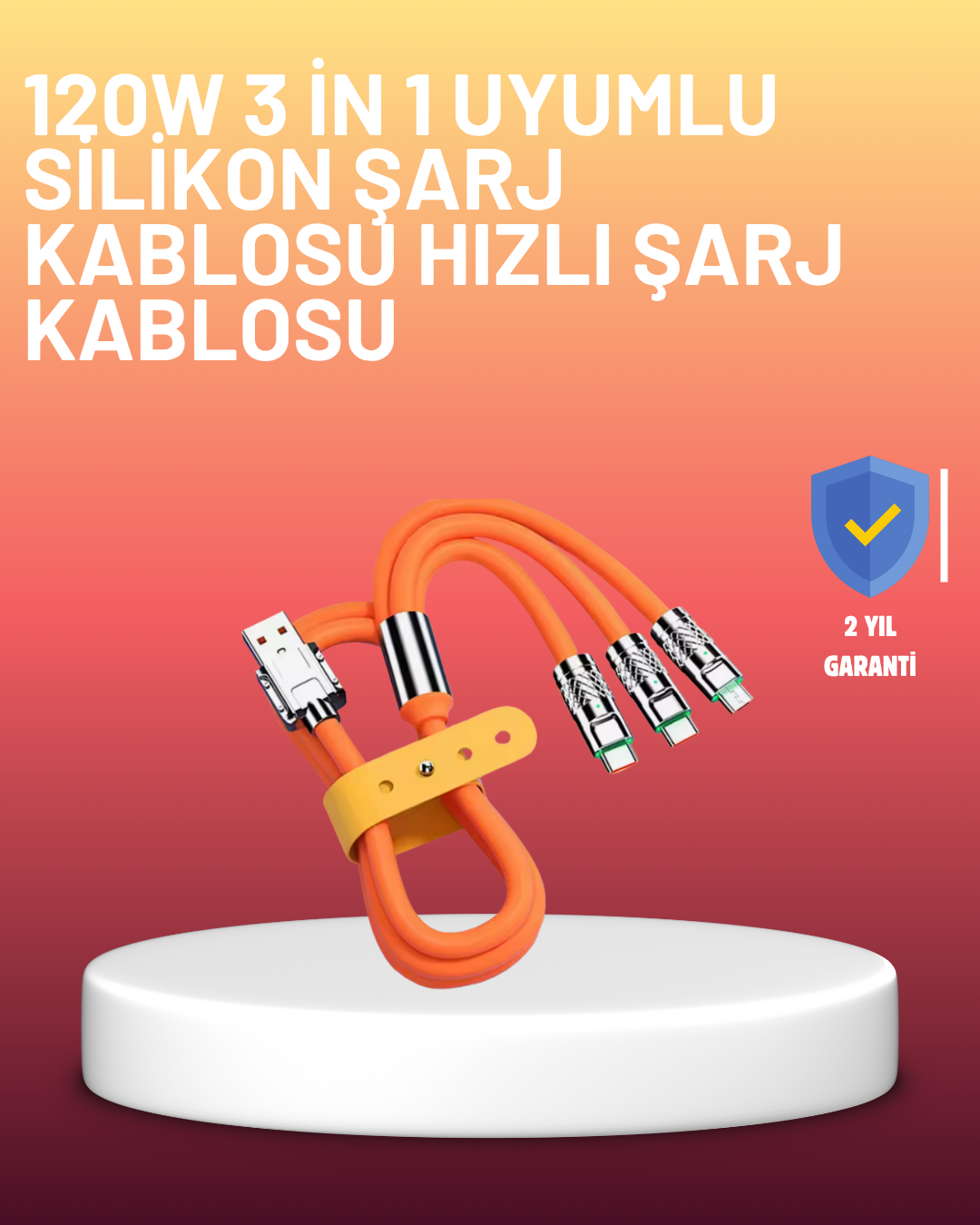 Çinko Alaşımlı Uçlu 120 W Şarj Kablosu – Dolaşmaya Dayanıklı 1,2 m USB Kablo