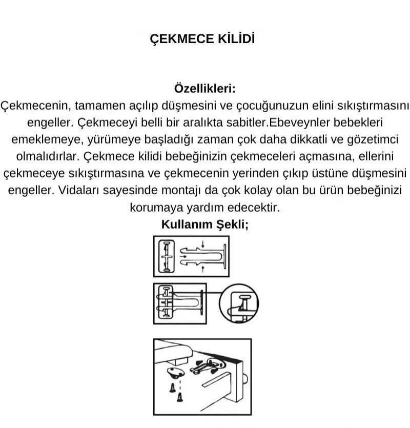 4 Adet Bebek Çocuk Koruma Kilidi - Dolap Çekmece Kilidi Sürgülü Kilit