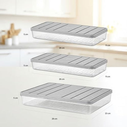 3'lü Set (1 Adet 2,25 2 Adet 1 Lt.) Nora Organizer Buzdolabı Buzluk Düzenleyici Saklama Kabı-Gri