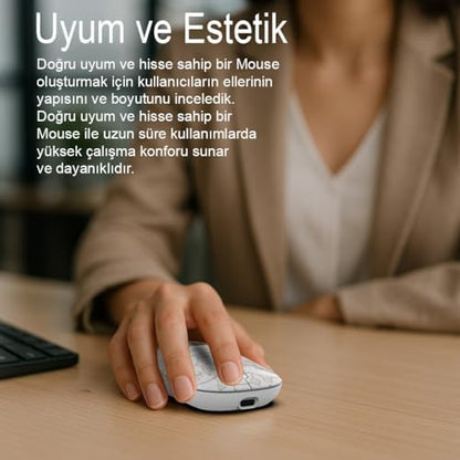 Inca IWM-242KT Çift Mod Şarj Edilebilir Kedi Desenli Sessiz Mouse, Bluetooth 5.4 + 2.4G, 500mAh, 70g, Beyaz
