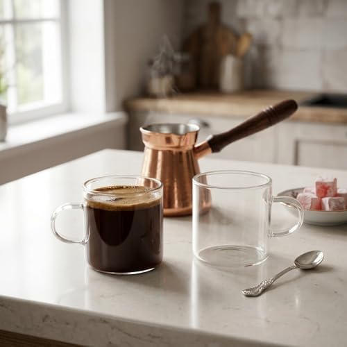 6'lı Borosilikat Cam Mini Kupa Seti - 130 ml Tek Cidarlı, Altlıksız Türk Kahvesi ve Espresso Fincanı Takımı