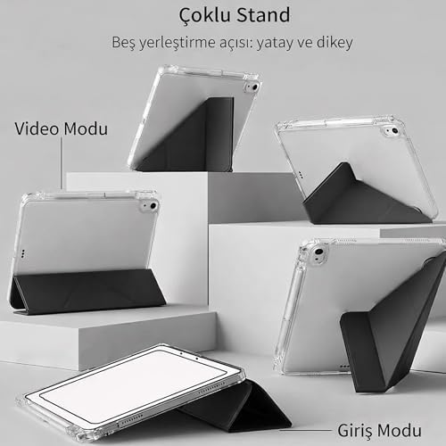 Galaxy Tab S10 Lite ile uyumlu Kılıf SM-X400 Saydam Arka Kapak Flip Smart Cover Katlanabilir Standlı Darbe Emici Koruyucu Tablet Kılıfı Akıllı Uyku Özellikli Pembe