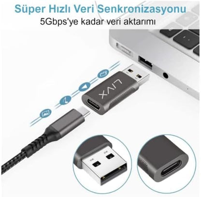 Type C to USB 3.0 Çevirici Dönüştürücü OTG Adaptör LVA-OTGCF İkili Paket