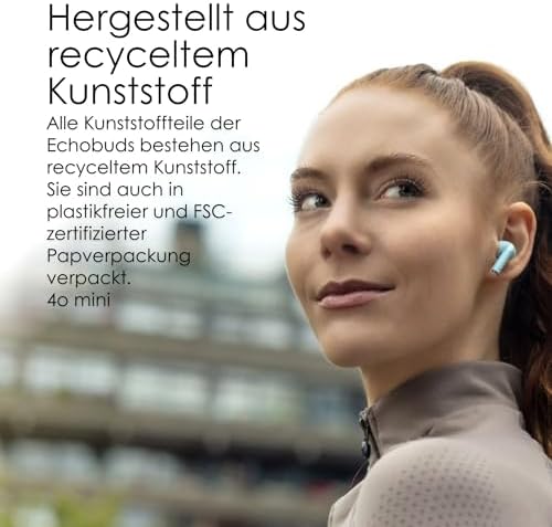 Echobuds Gerçek Kablosuz Kulaklık - Dahili Mikrofonlu Bluetooth Kulak Tomurcukları, 19 Saat Çalma Süresi, Geri Dönüştürülmüş Plastikten Kulak İçi Kulaklıklar, Müzik ve Çağrılar için IPX4 Suya