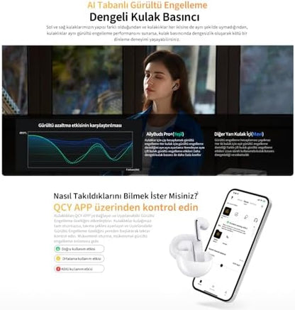 QCY HT10 Ailybuds Pro Plus Adaptif Anc Hi-res Ldac Aı 6 Mikrofon Bluetooth 5.3 Kablosuz Kulaklık Beyaz