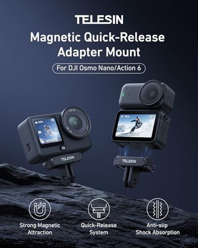 TELESIN DJI Osmo Nano/Action 6 için manyetik hızlı serbest bırakma adaptörü montajı, çift yönlü mıknatıs, metal mandallar, şok emici silikon ped, DJI Osmo Nano için adaptör tabanı/Action 6