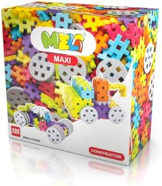 Meli Maxi Constructor yapı seti, 220 parça, tekerlek, aks, altıgen, 1 yaşından büyük çocuklar için, yaratıcılık, ince motor becerileri, uzun ömürlü, BPA içermez, CE sertifikalı