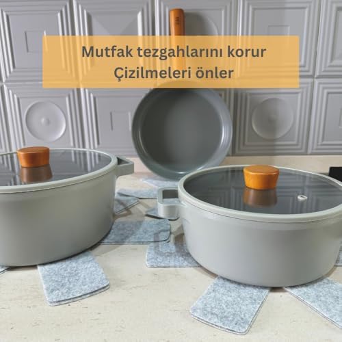Beylini 12 Li Set Tencere Tava Koruyucu Borcam Çizdirmez Keçe Düzenleyici (Gri)