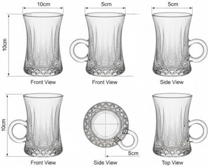Lüks Kulplu Çay Fincanı 6 Adet | Berraklığında Cam | Estetik ve Ergonomik Tasarım Çay Bardağı Seti