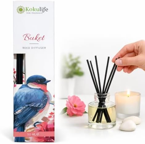 Buket Reed Diffuser Oda Kokusu 50 ML, Çubuklu Ortam Kokulandırıcı, Uzun Süre Kalıcı Ev Ofis Banyo Salon Koku Difüzörü, Dekoratif Cam Şişe Aromaterapi Ev Parfümü