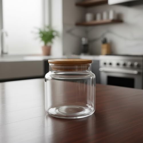 1 Adet Bambu Kapaklı Borosilikat Cam Kavanoz - Vakumlu Sızdırmaz Silikon Contalı Yuvarlak Şeffaf Erzak Kabı Baharatlık ve Mutfak Düzenleyici (Boy Seçenekli) (500ML)