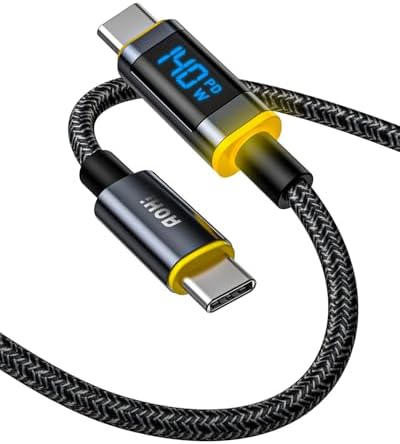 AOHI 140 W USB C Kablosu, Ekranlı, Magline Naylon 1,2 m Tip C Hızlı Şarj Kablosu - iPhone 15 Pro Max, Galaxy, MacBook Pro/Air, iPad Pro/Air, Pixel ve Daha Fazlası ile Uyumlu