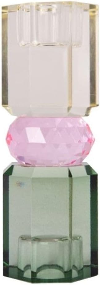 Kristal Mum Tutucu, Tereyağı, Bebe Pembesi, Zeytin, 15X5,5 Cm