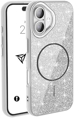 iPhone Kılıf M-safe Şarj Özellikli Parlayan Simli Sararmaz Kılıf (Gümüş, iPhone 16)