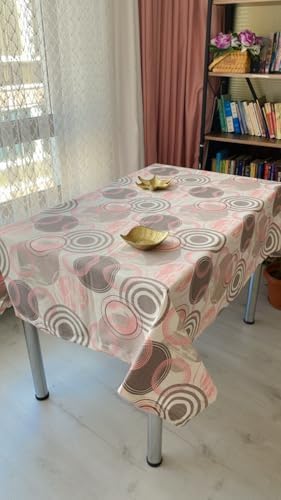 Defnelam Dertsiz Masa Örtüsü Duck Keten sıvı geçirmez 150 x 180 cm (Pembe Yuvarlak)