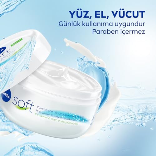 Soft Nemlendirici Bakım Kremi 100 ml, El,Yüz,Vücut Kremi, 48 Saat Nemlendirme,Jojoba Yağı,E Vitamini,Paraben İçermez