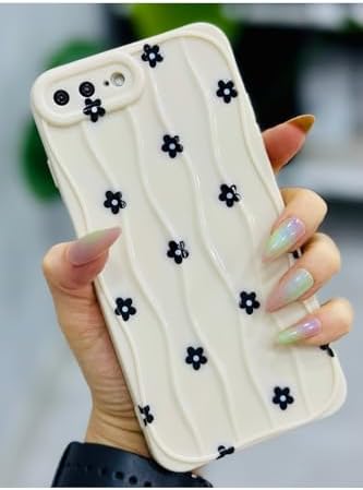 Iphone 7 Plus Ve 8 Plus ile Uyumlu SİYAH PAPATYA Baskılı Lansman Silikon Kılıf