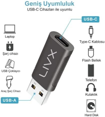 Type C to USB 3.0 Çevirici Dönüştürücü OTG Adaptör LVA-OTGCF İkili Paket
