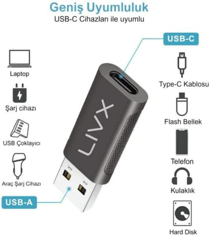 Type C to USB 3.0 Çevirici Dönüştürücü OTG Adaptör LVA-OTGCF İkili Paket