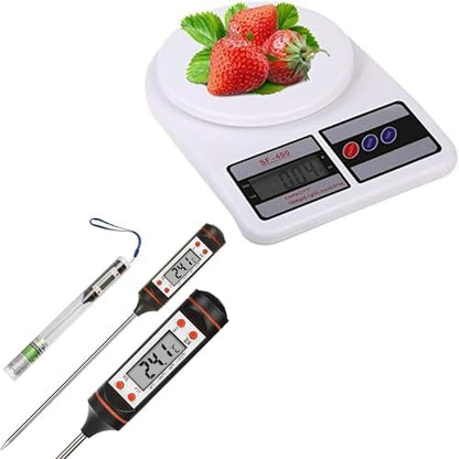 Dijital Mutfak Terazisi 10 Kg 1 Gr Hassasiyet + Dijital Gıda Termometresi Seti | -50°C +300°C | Mutfak, Pastacılık, Et, Tatlı ve Pişirme Ölçüm Seti