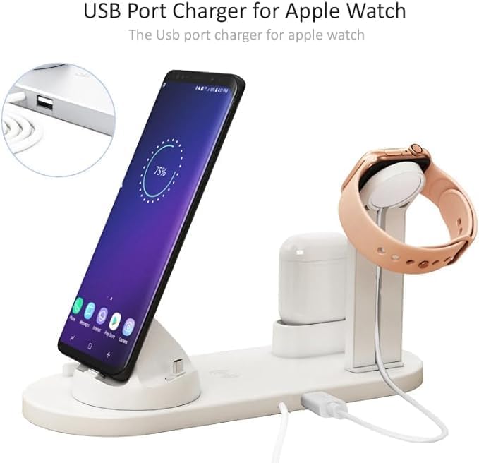 KAMA 4'ü 1 arada Kablosuz Hızlı Şarj İstasyonu: iPhone 15-12 Pro Max, Apple Watch, AirPods ve Android Telefonlar için Hızlı Şarj, Zahmetsiz Şarj Deneyimi
