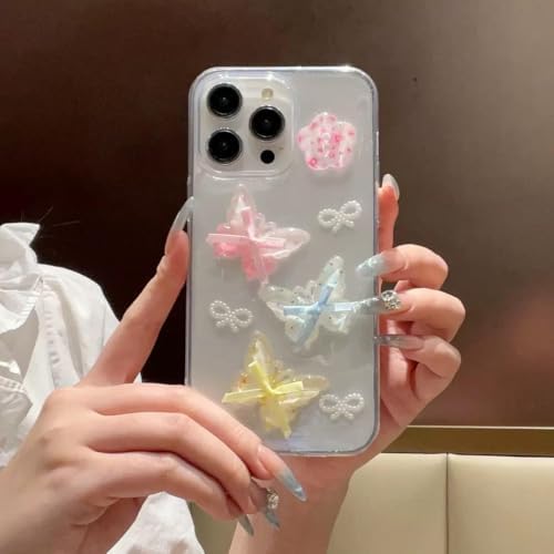 3D Kelebekli Şeffaf Simli iPhone 13 Uyumlu / 14 Uyumlu Kılıf – Kamera Korumalı, Darbe Emici Silikon