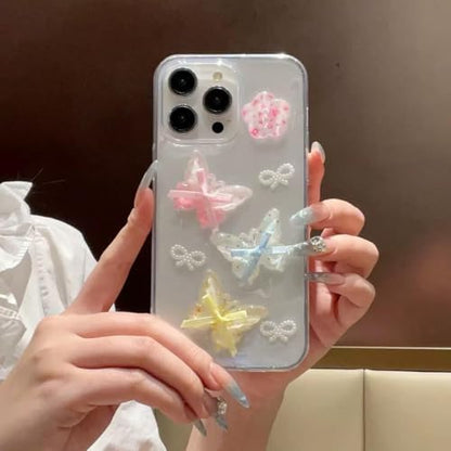 3D Kelebekli Şeffaf Simli iPhone 13 Uyumlu / 14 Uyumlu Kılıf – Kamera Korumalı, Darbe Emici Silikon
