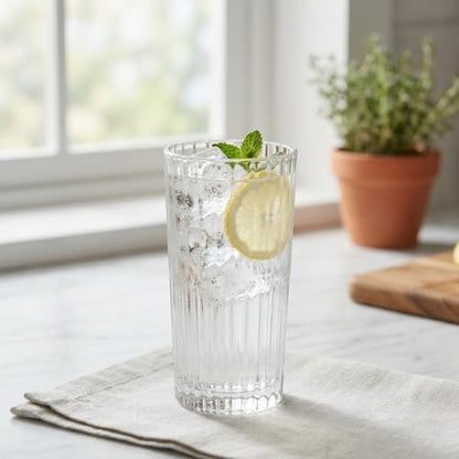 6'lı Kesme Desenli Cam Bardak Seti - Klasik Tasarım Su, Meşrubat ve İkram Bardağı Takımı (320 ml)