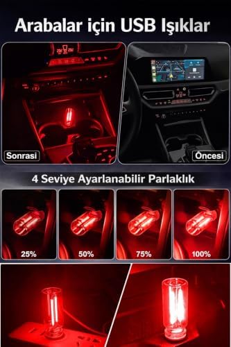 Neo Vista Kırmızı USB LED Gece Lambası, Cam Tüp, Dokunmatik, Mini Taşınabilir, USB Güç Kaynağı, Dim Edilebilir
