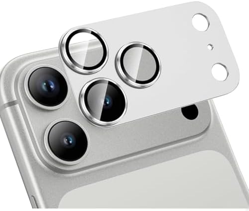 Kamera Lens Koruyucu için iPhone 17 Pro Max 6.9 Inç, Tam Kapsamlı 9H Temperli Cam Halkalı Kapak, Mat Metal Plaka, Kılıf Dostu, 1 Paket (Gümüş, iPhone 17 Pro Max)