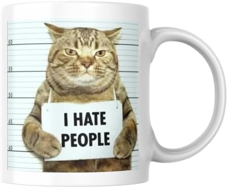 Kedili Kupa Bardak Komik Yazılı I Hate People Hediyelik Kahve Çay Kupası